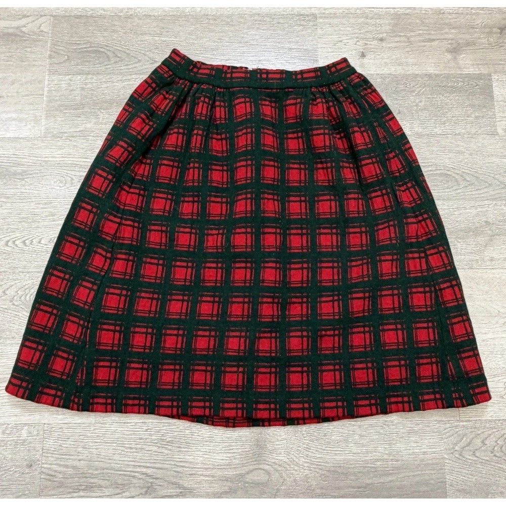 Vintage Marchesa di Gresy Wool Tartan Skirt Womens 8 Red Green Plaid Italy